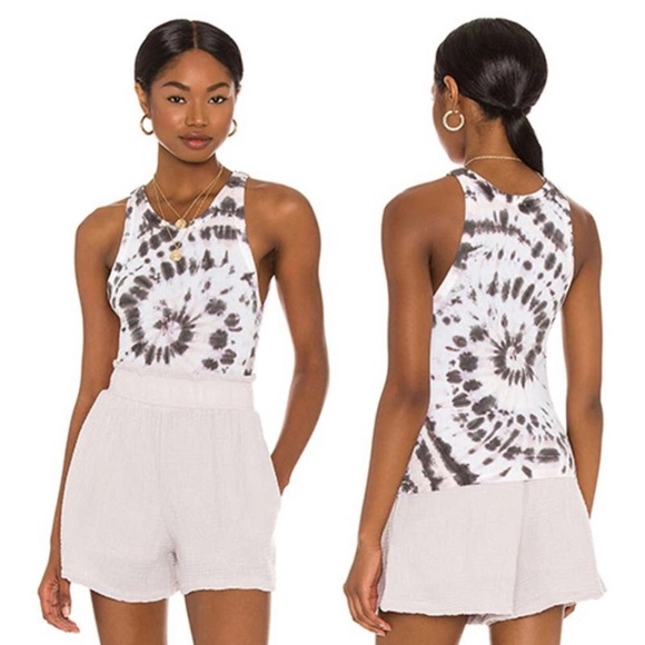 MONROW Kaleidoscope Tie Dye Tank Tea Rose & Faded Black Sz Medium Supima Cotton - Picture 1 of 8